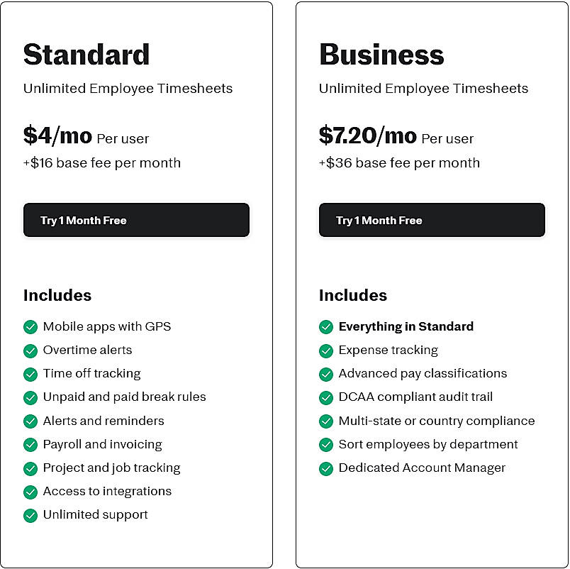 Pricing screenshot