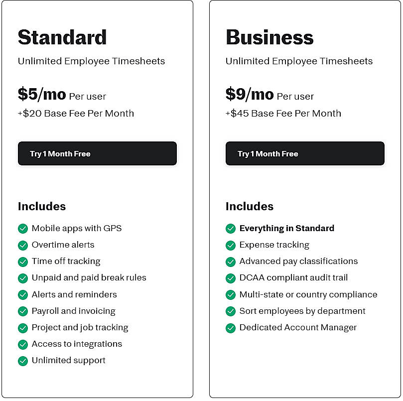 Pricing screenshot