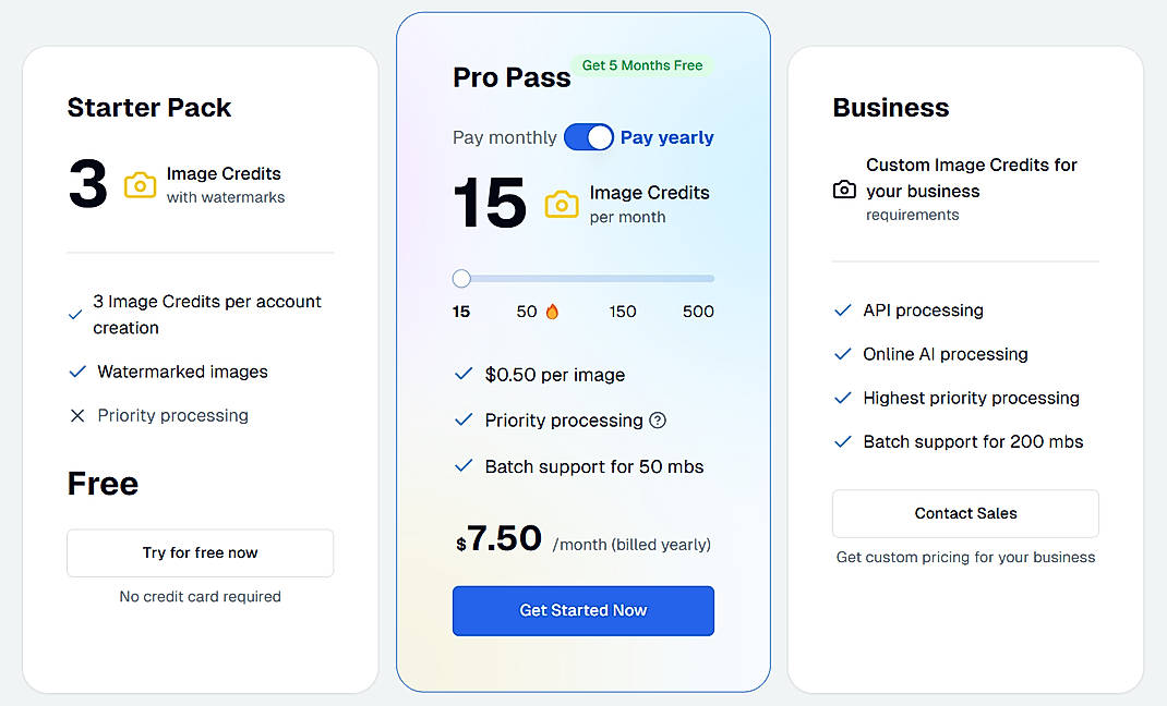 Pricing screenshot