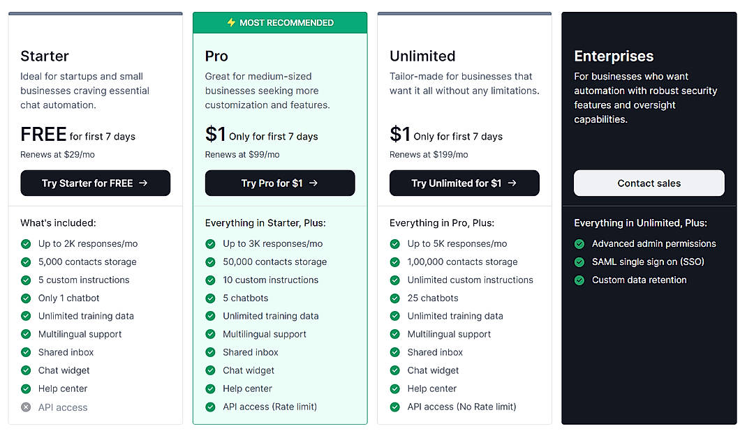 Pricing screenshot