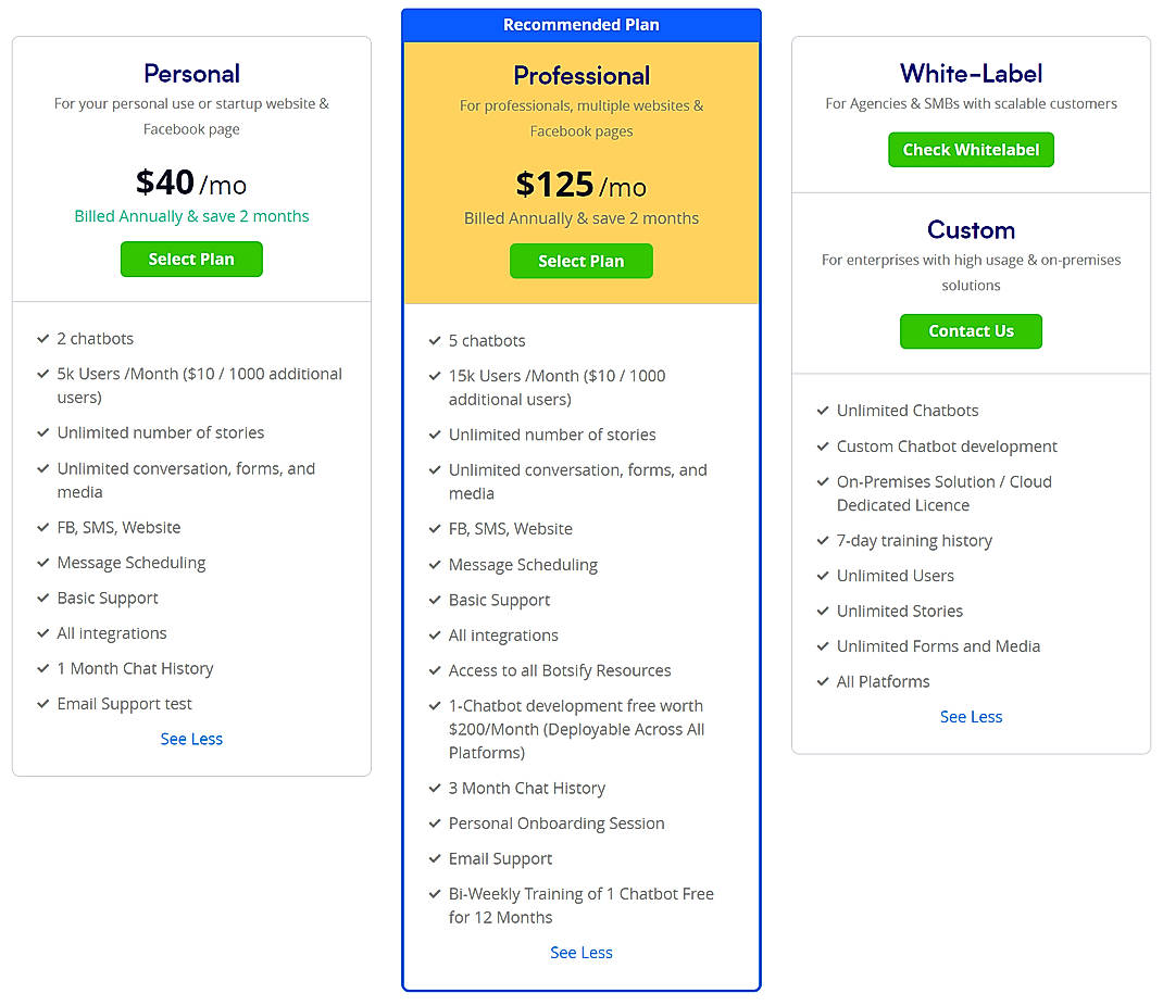 Pricing screenshot