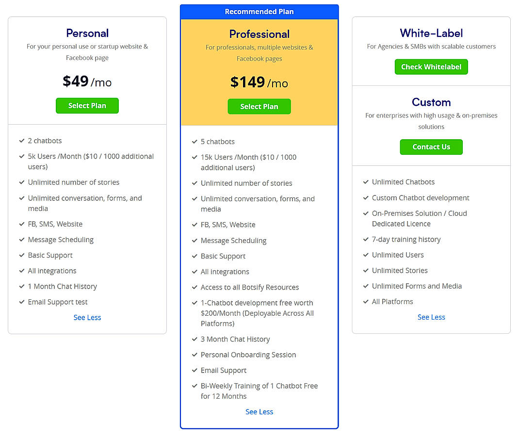 Pricing screenshot
