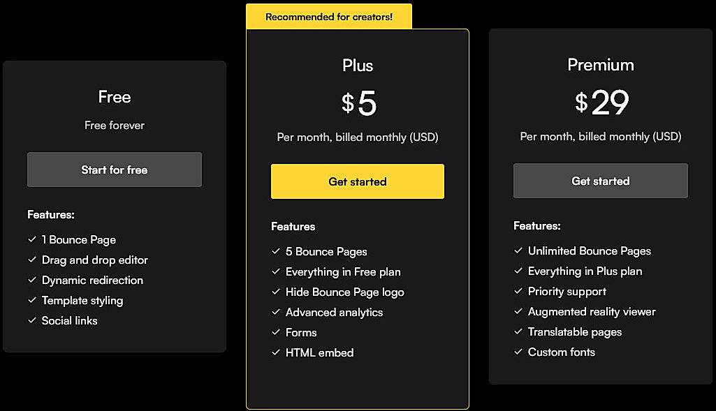 Pricing screenshot