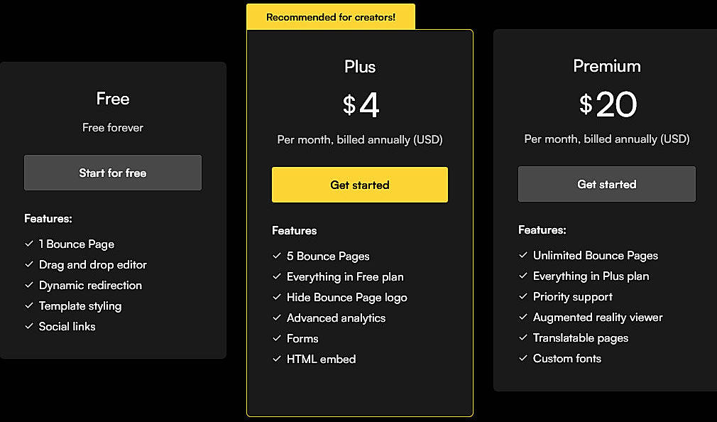 Pricing screenshot