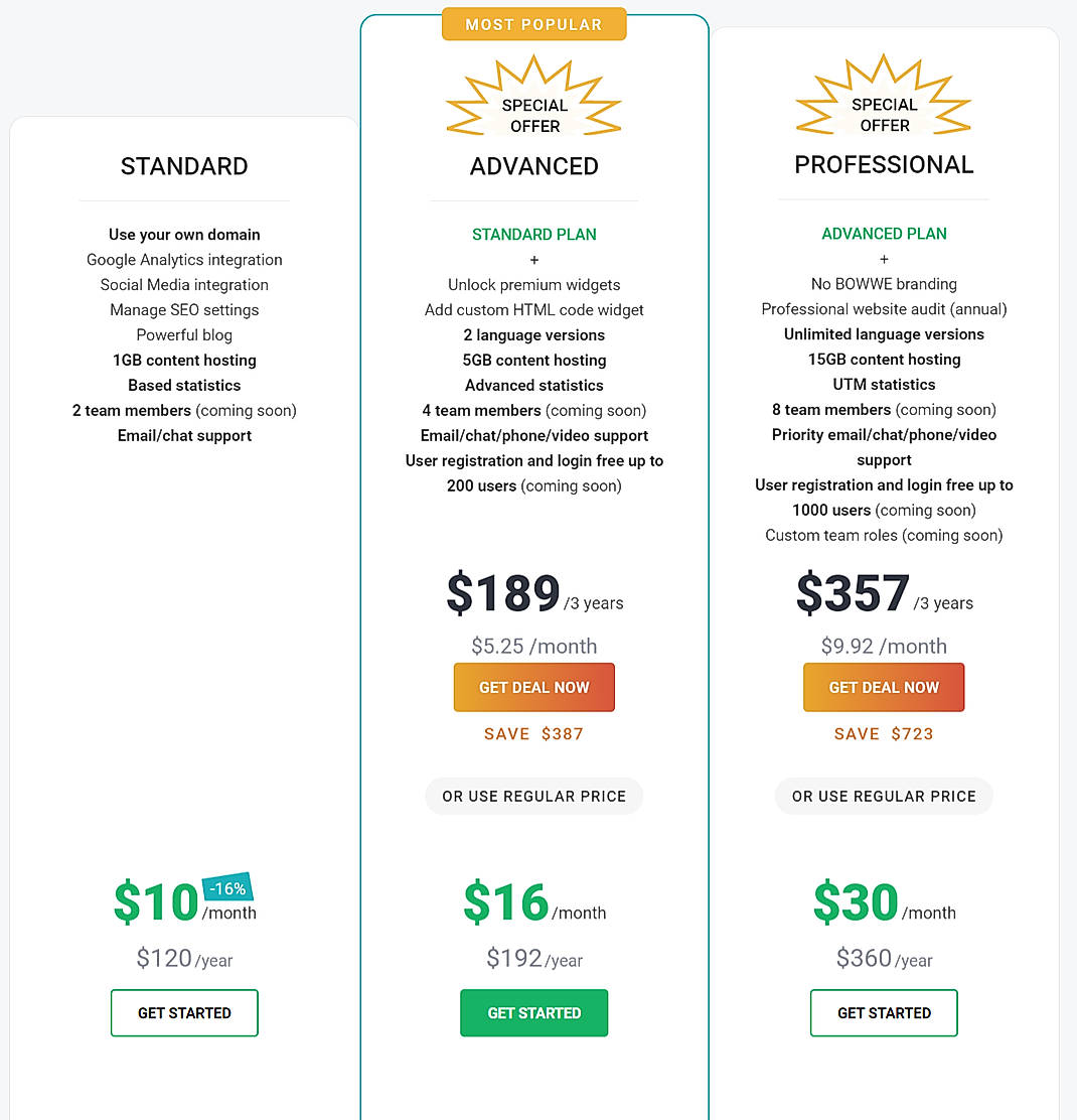 Pricing screenshot