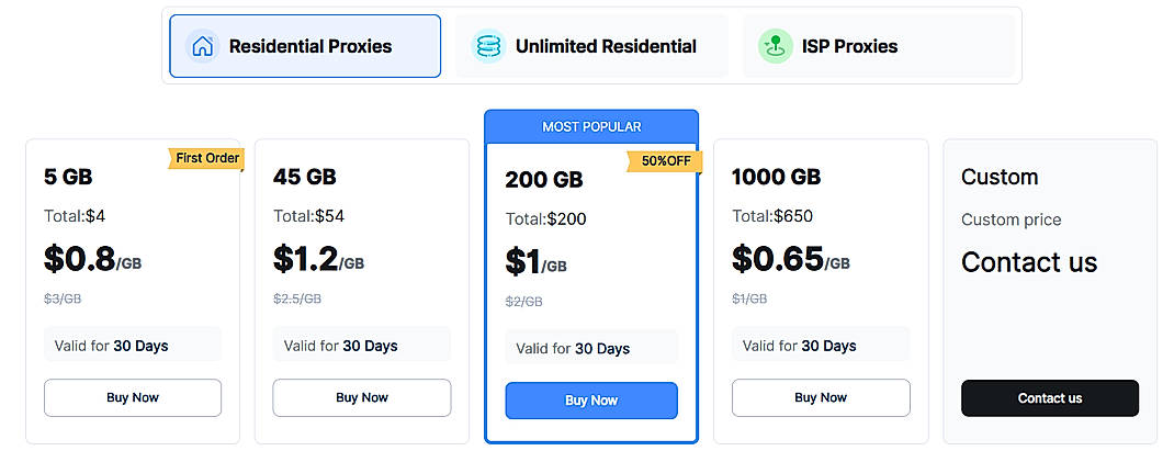 Pricing screenshot