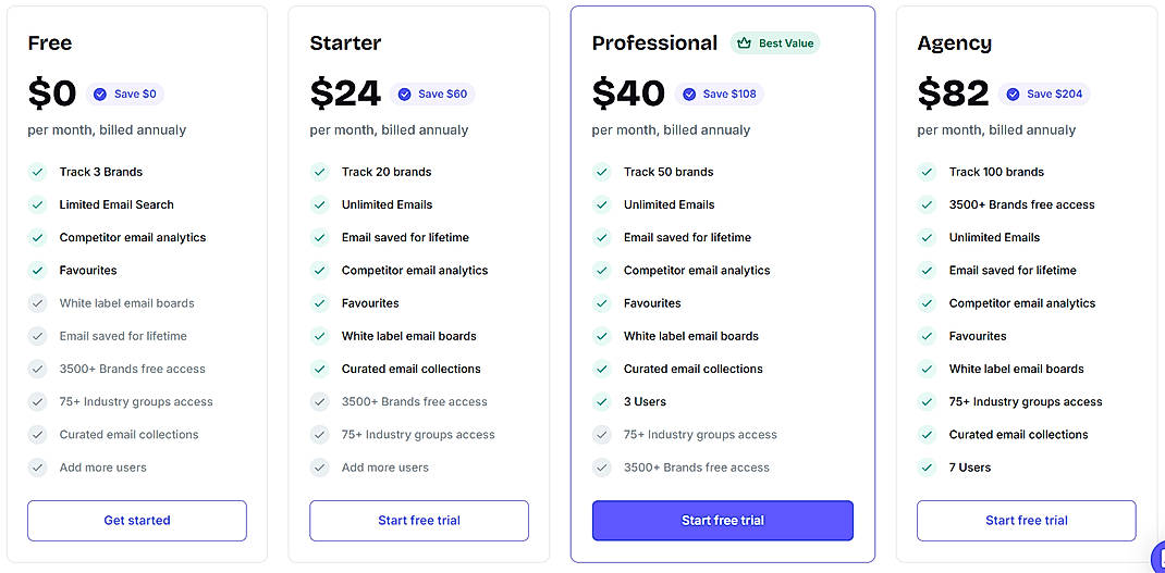 Pricing screenshot