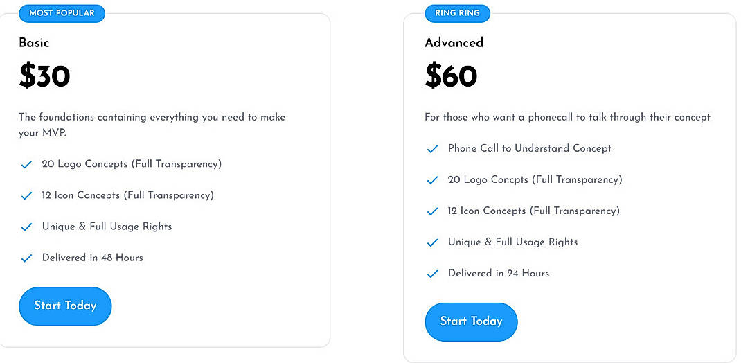 Pricing screenshot