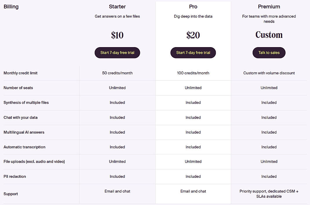 Pricing screenshot
