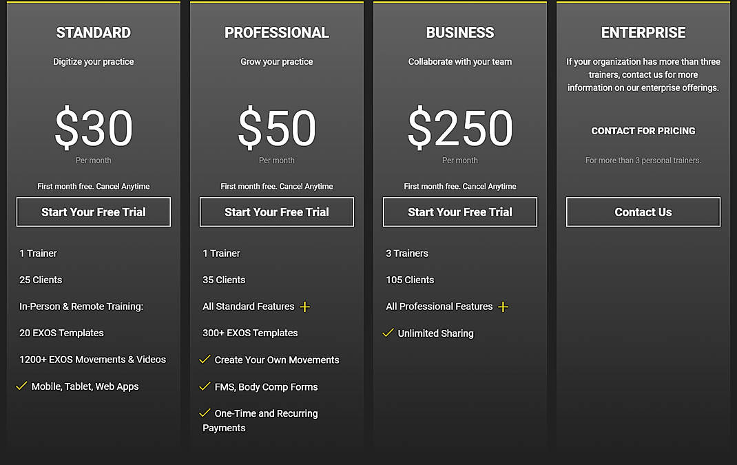 Pricing screenshot