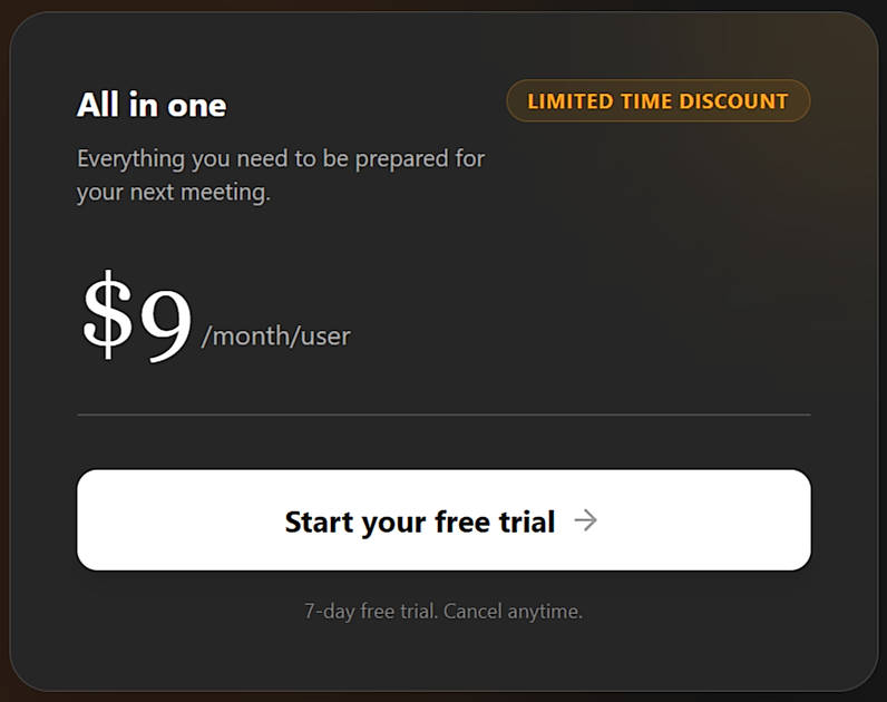Pricing screenshot