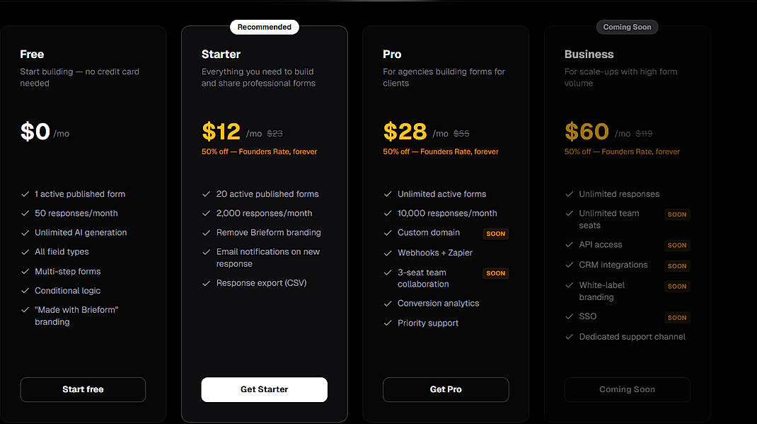 Pricing screenshot