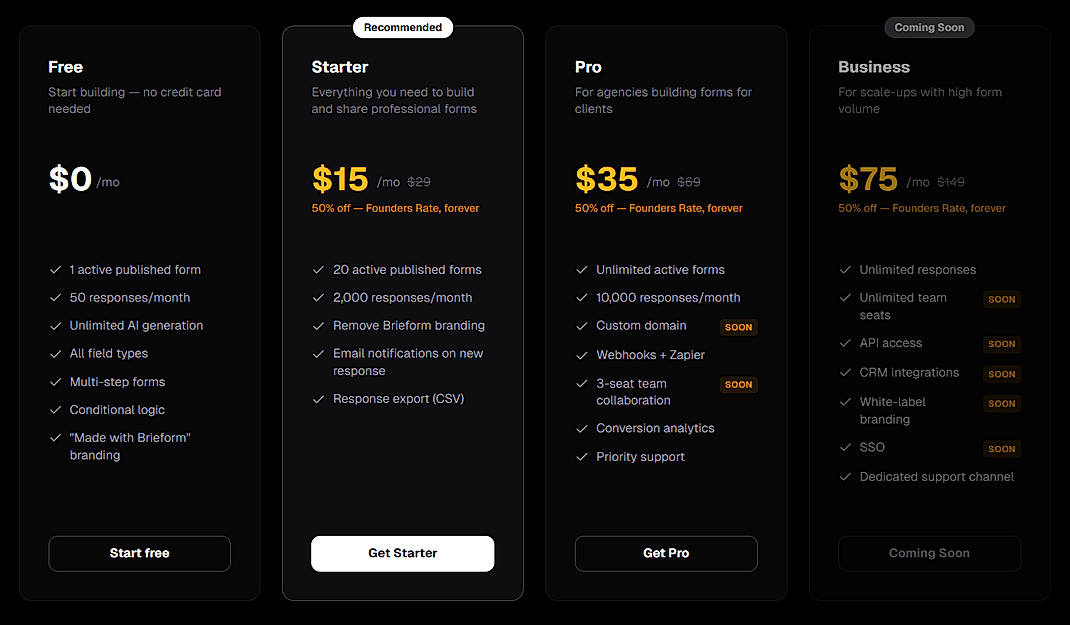 Pricing screenshot