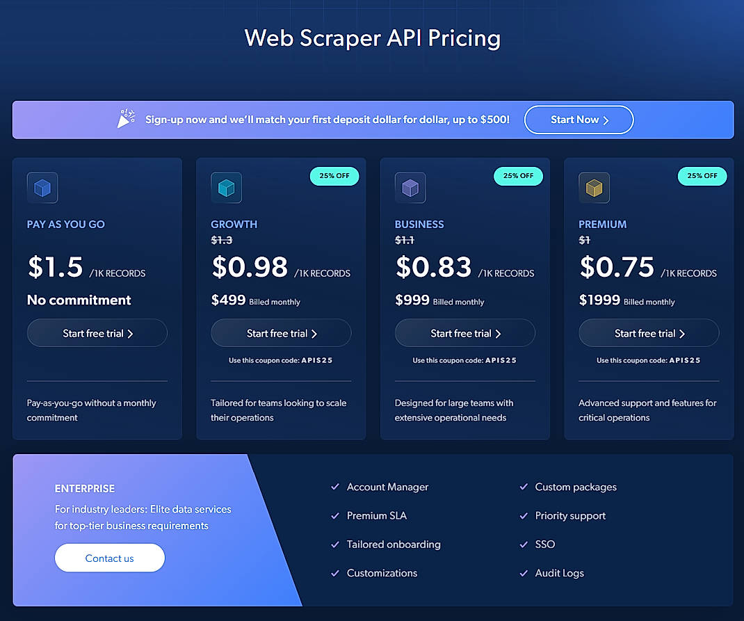 Pricing screenshot