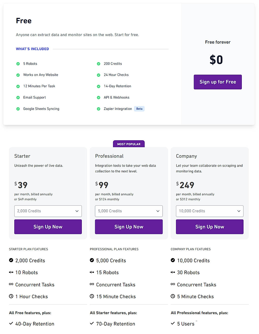 Pricing screenshot