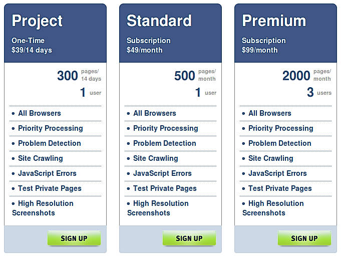 Pricing screenshot
