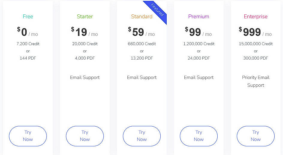 Pricing screenshot