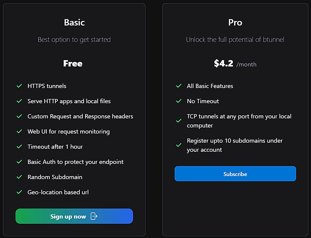 Pricing screenshot