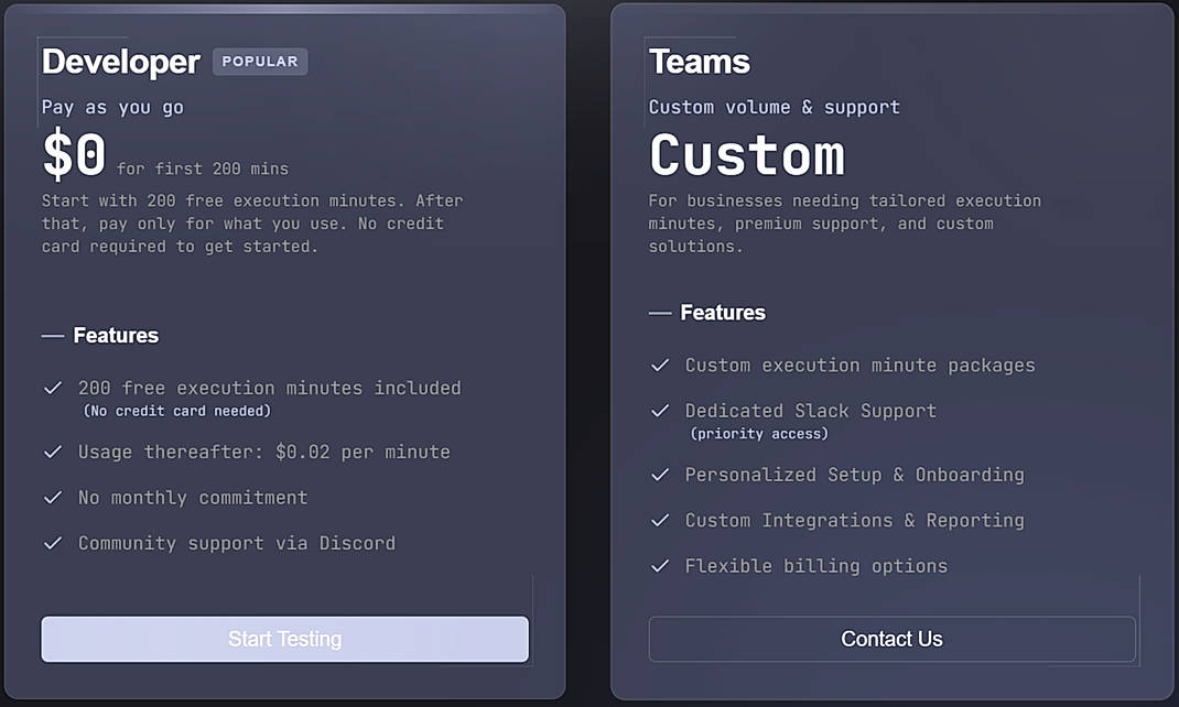 Pricing screenshot