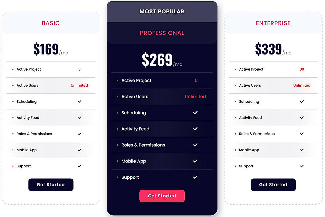 Pricing screenshot