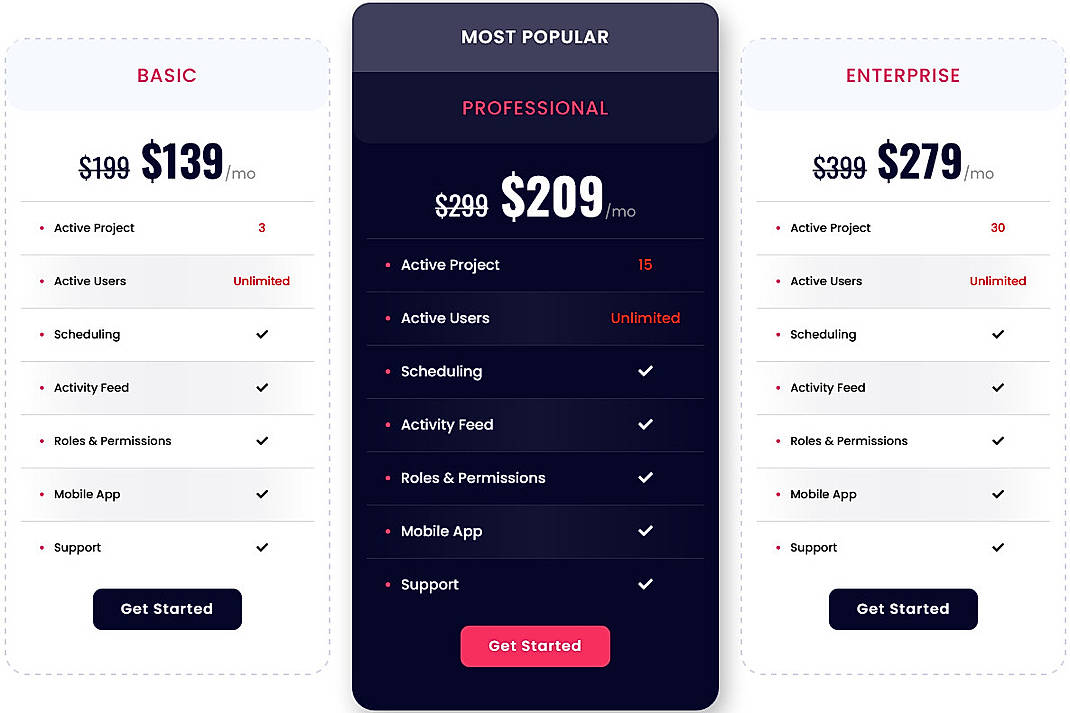 Pricing screenshot