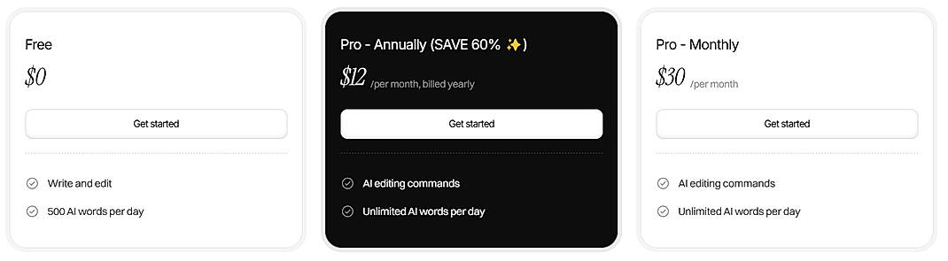Pricing screenshot