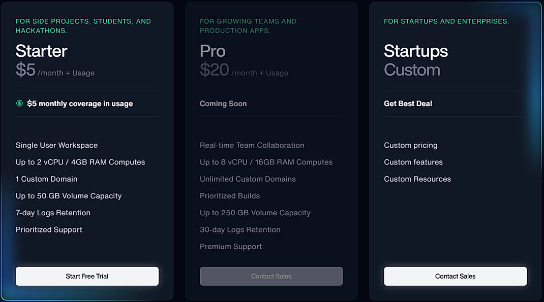 Pricing screenshot