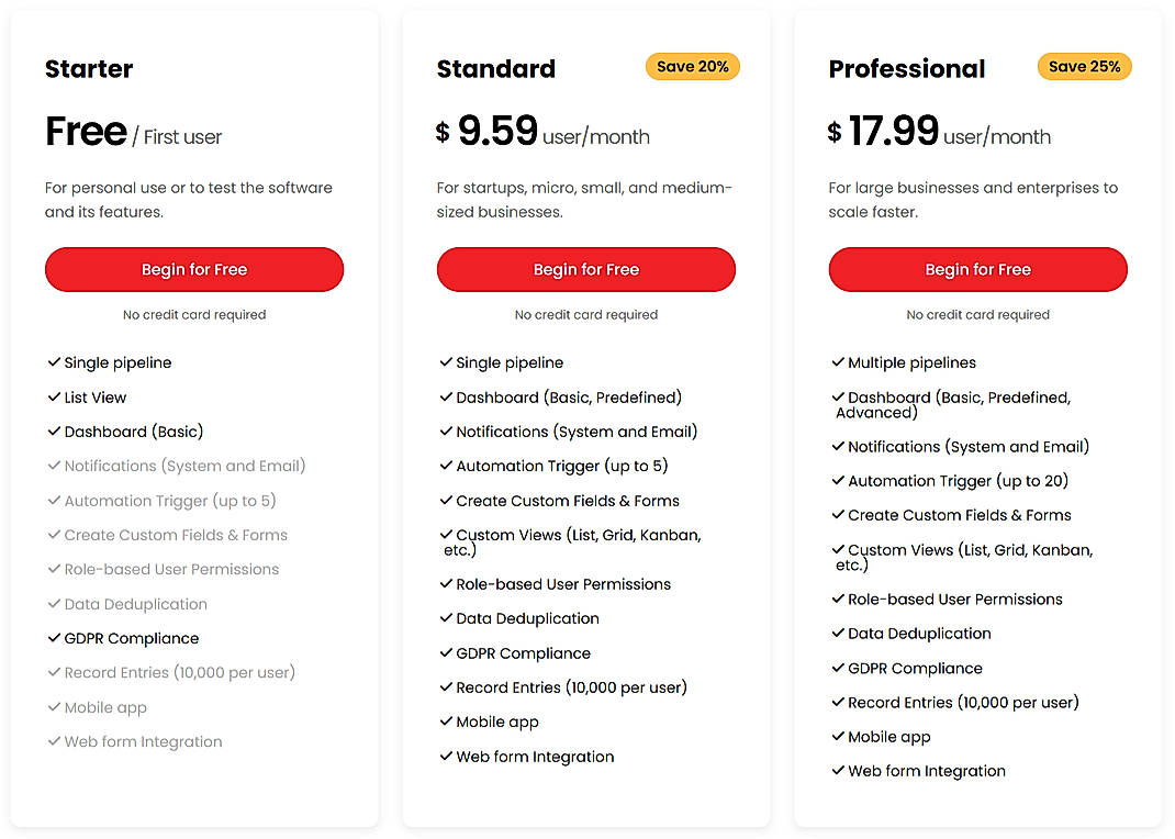 Pricing screenshot