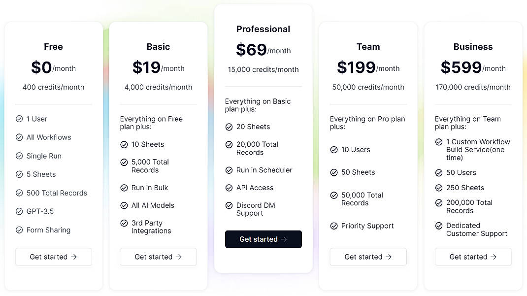Pricing screenshot