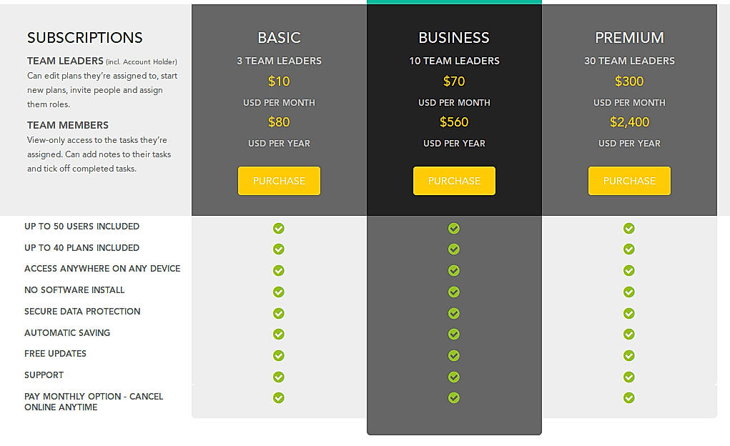 Pricing screenshot