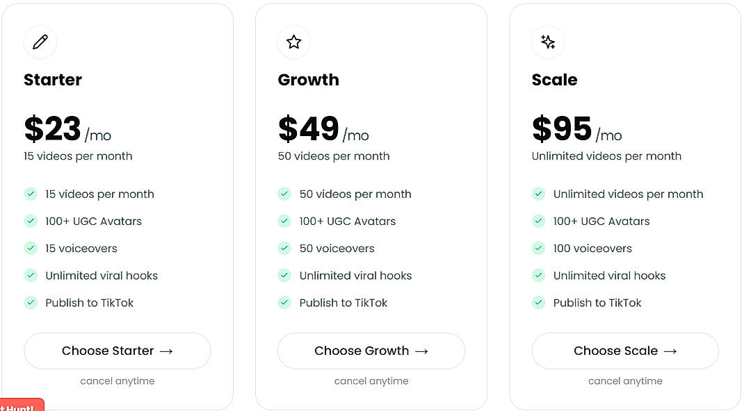 Pricing screenshot