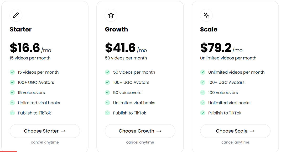 Pricing screenshot