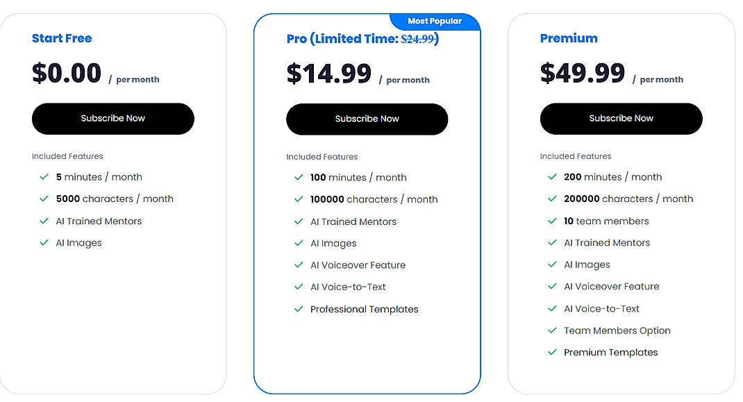 Pricing screenshot