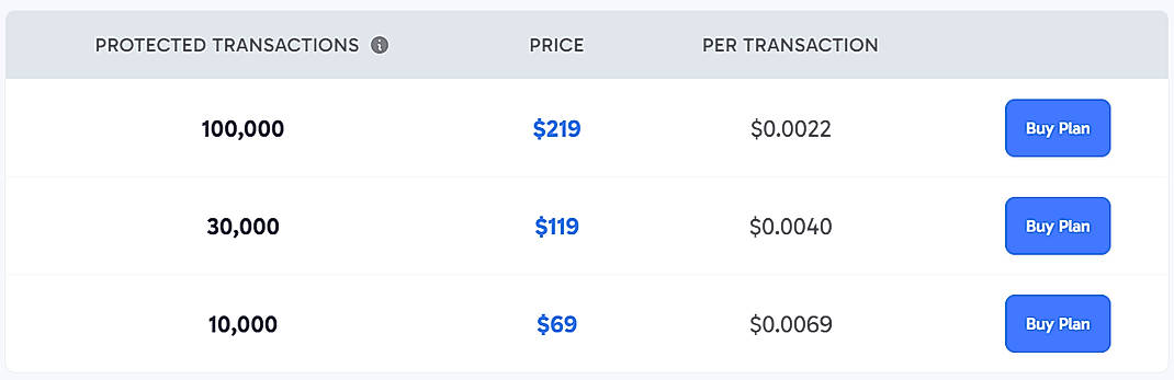 Pricing screenshot