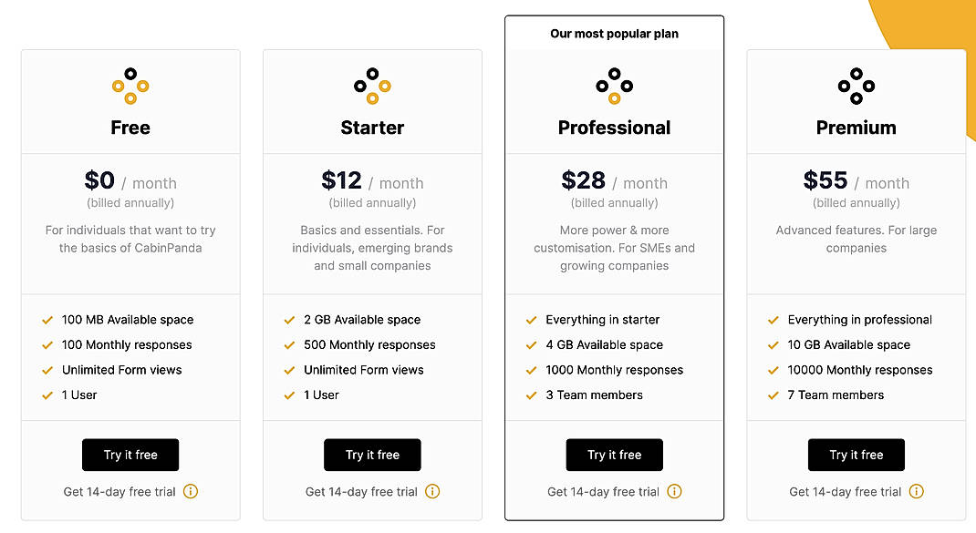 Pricing screenshot