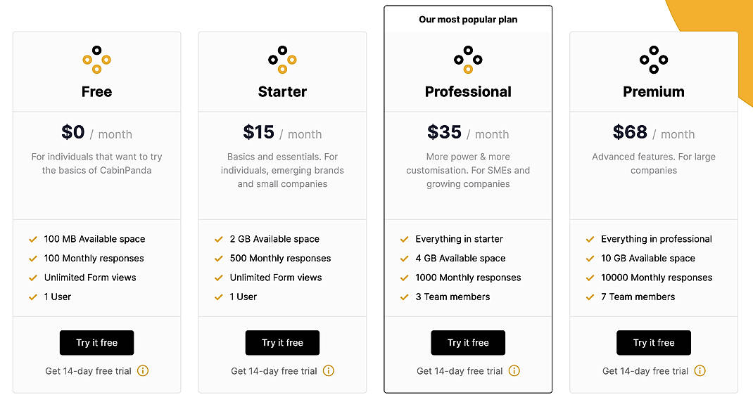 Pricing screenshot