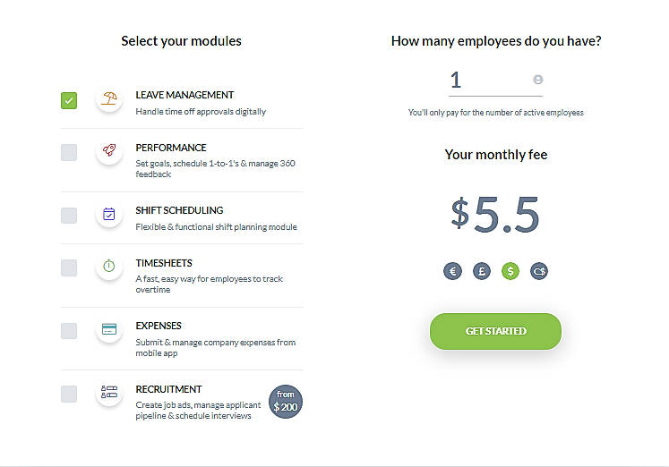 Pricing screenshot