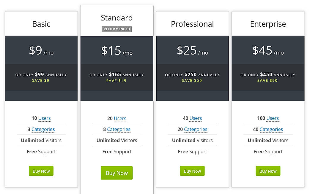 Pricing screenshot