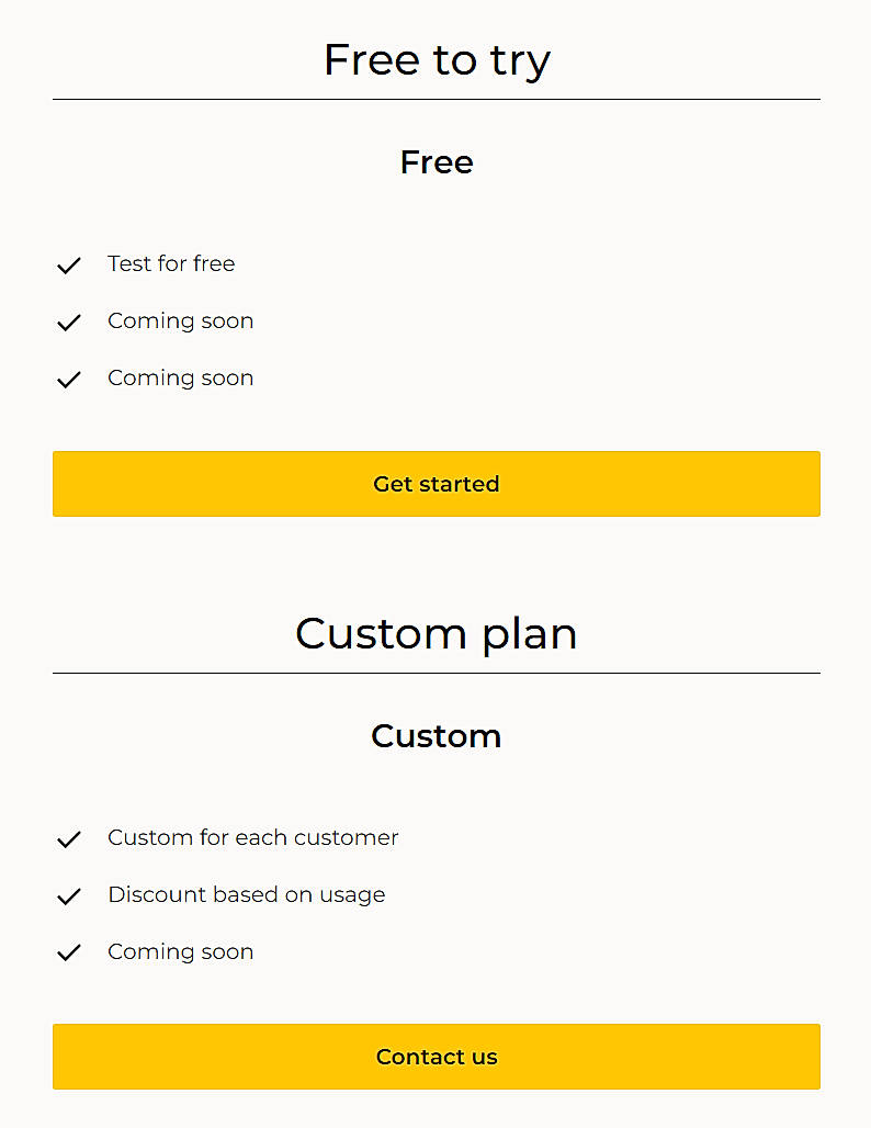 Pricing screenshot