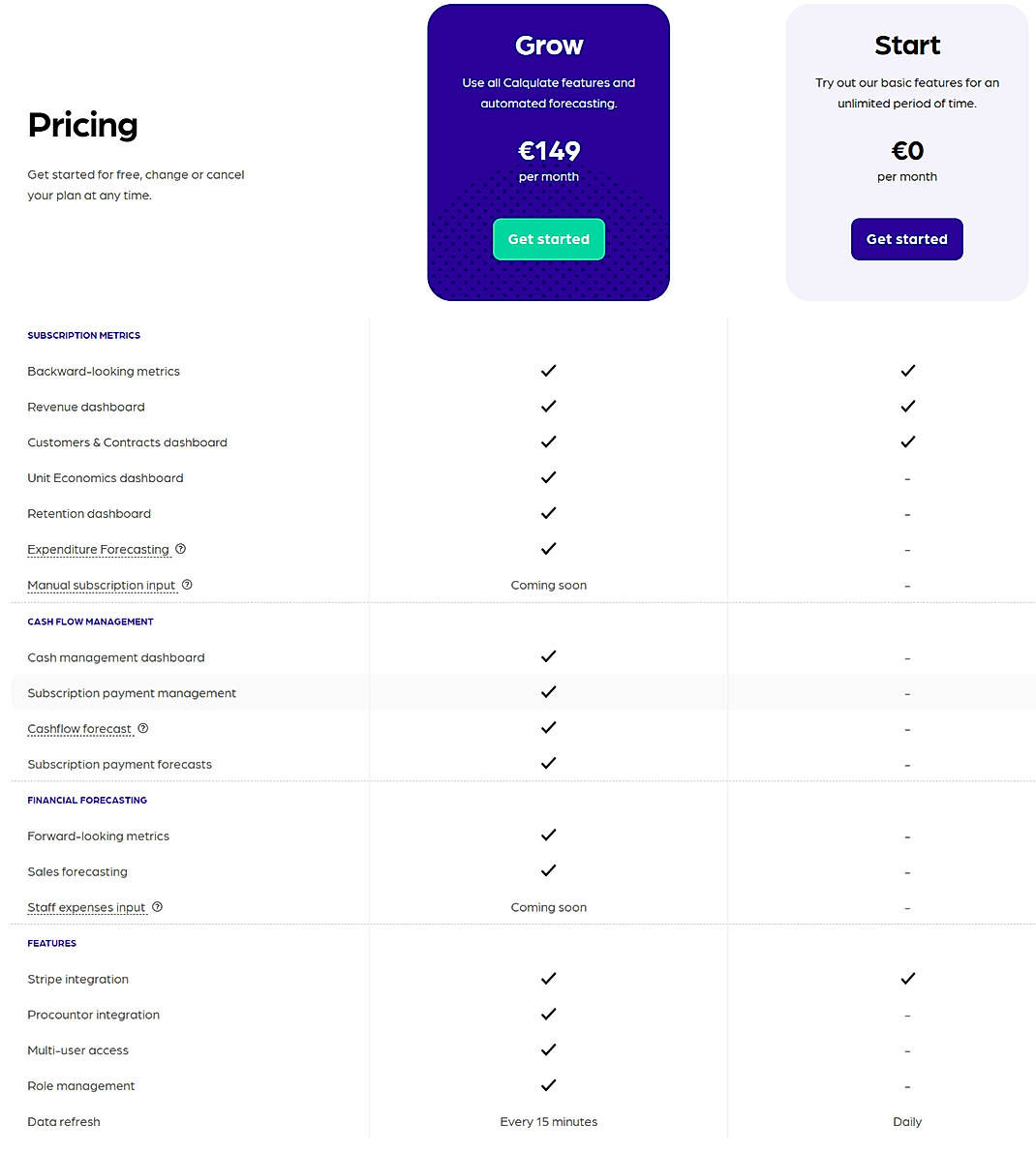 Pricing screenshot