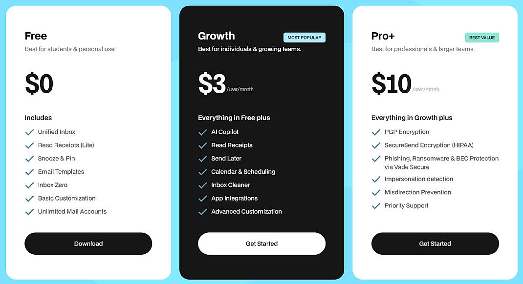 Pricing screenshot