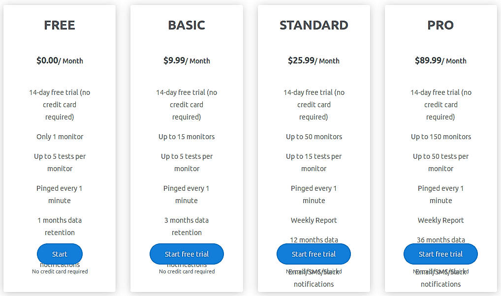 Pricing screenshot