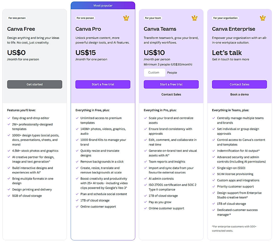 Pricing screenshot