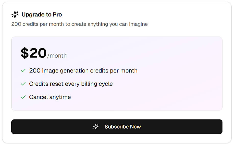 Pricing screenshot