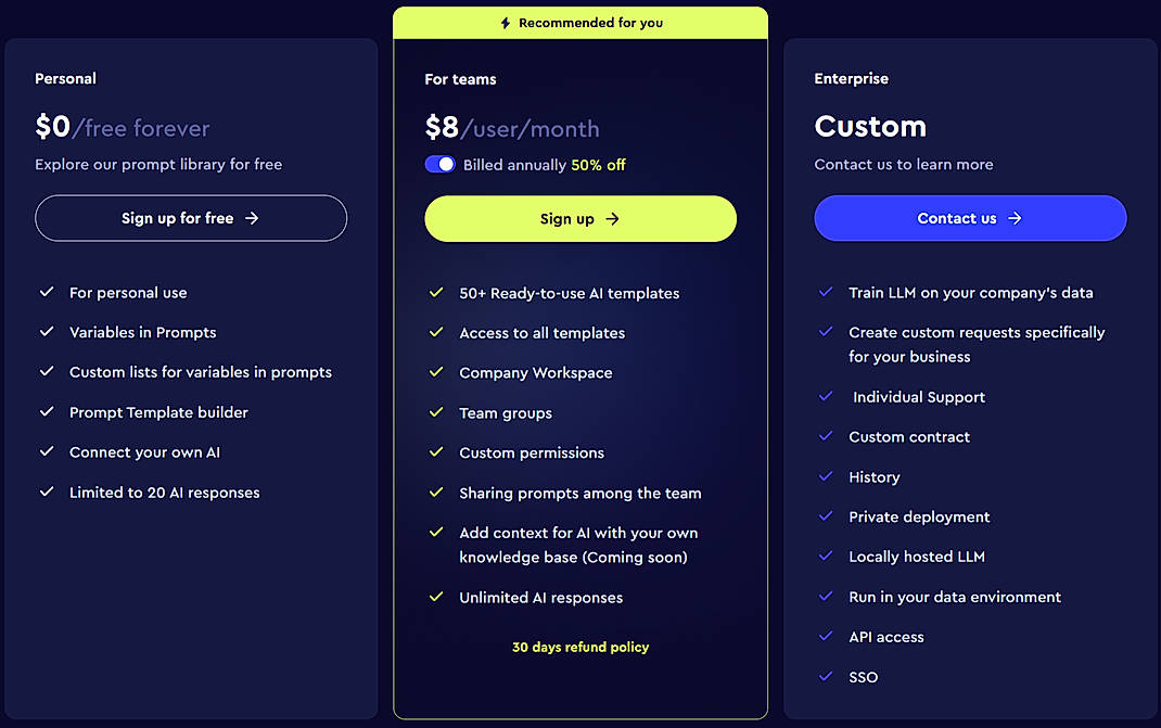 Pricing screenshot