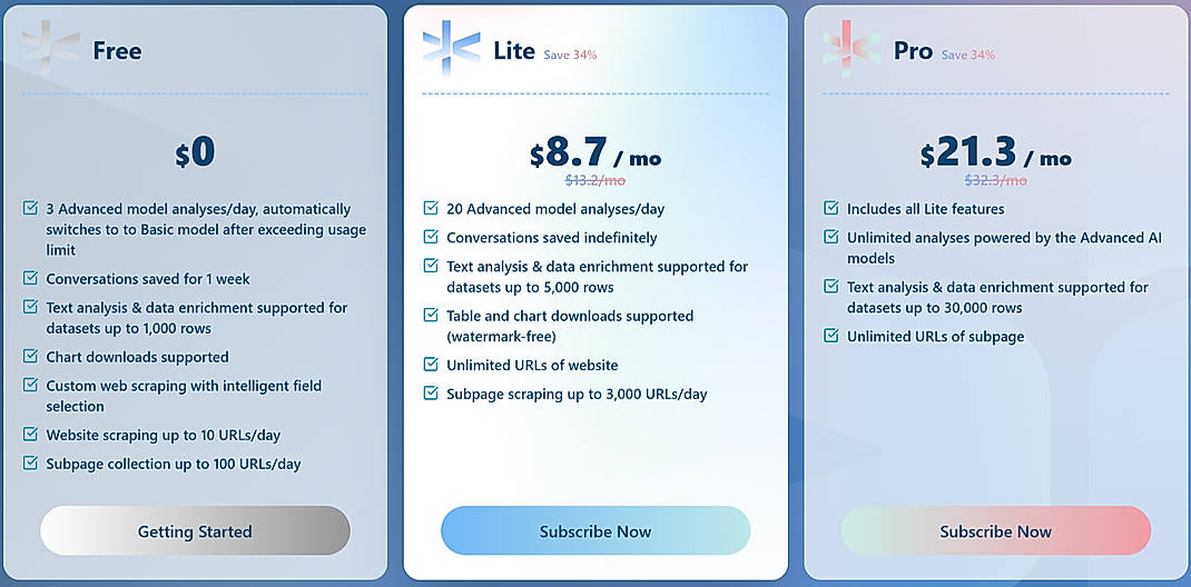Pricing screenshot