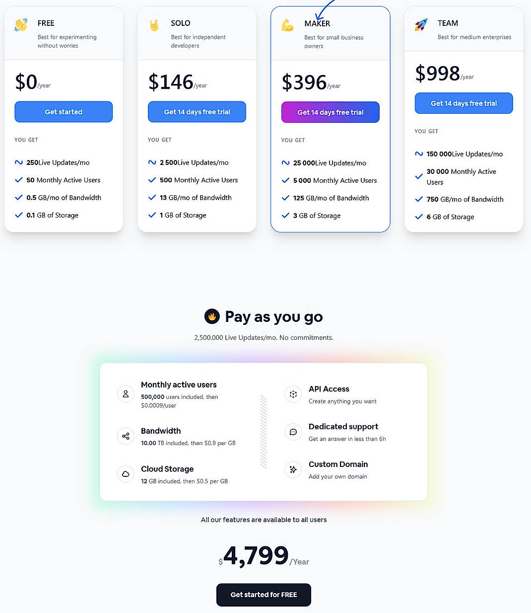 Pricing screenshot