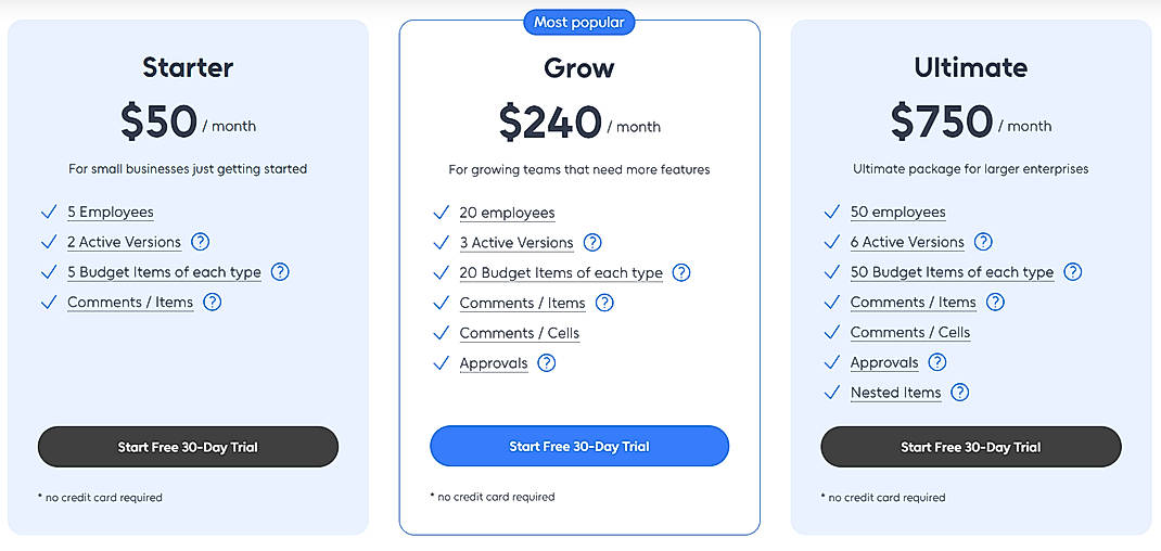 Pricing screenshot