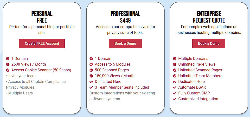 Pricing screenshot