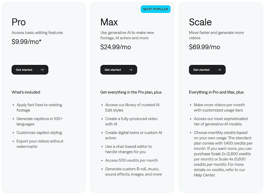 Pricing screenshot